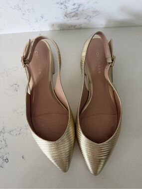 Cole Haan Metallic Gold Textured Pointed Slingback Flats